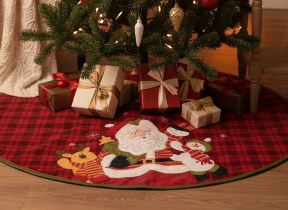 Dan Dee Red Christmas Tree Skirt 47" Diameter Cloth 2D Santa Scene Holiday Decor